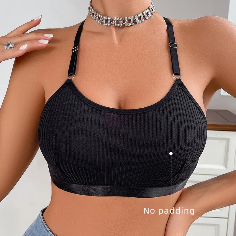 Sexy Ribbed Bras Backless Brassiere Hollow Out Solid Women Underwear Breathable Camisole New Fashion Best Selling Ladies Bras