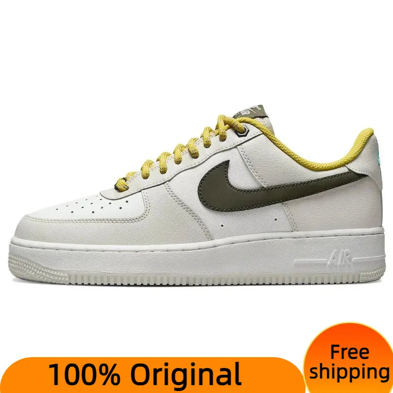 Nike Air Force 1 Low '07 PRM Light Bone Cargo Khaki Vivid Sulfur Sneakers shoes With Original Box