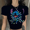 Women Lilo & Stitch Women T-Shirt Slim Crop Top Cartoon Casual Tee Y2k Top Streetwear Sexy Tops Short Navel Female Clothes