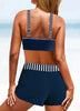 New Summer Women's Blue and White Striped Printed Tank Top and Shorts Two-piece Swimsuit Lace Up Sexy Beach Set S-6XL