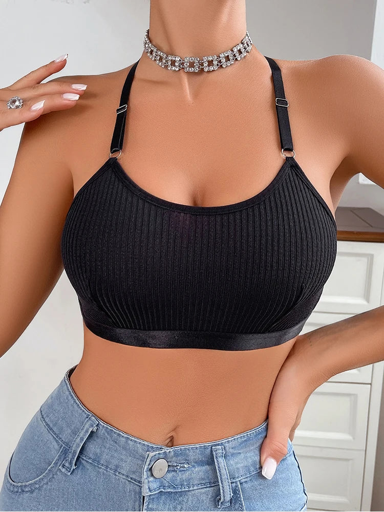 Sexy Ribbed Bras Backless Brassiere Hollow Out Solid Women Underwear Breathable Camisole New Fashion Best Selling Ladies Bras