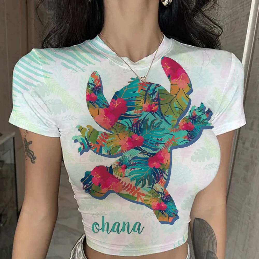 Women Lilo & Stitch Women T-Shirt Slim Crop Top Cartoon Casual Tee Y2k Top Streetwear Sexy Tops Short Navel Female Clothes