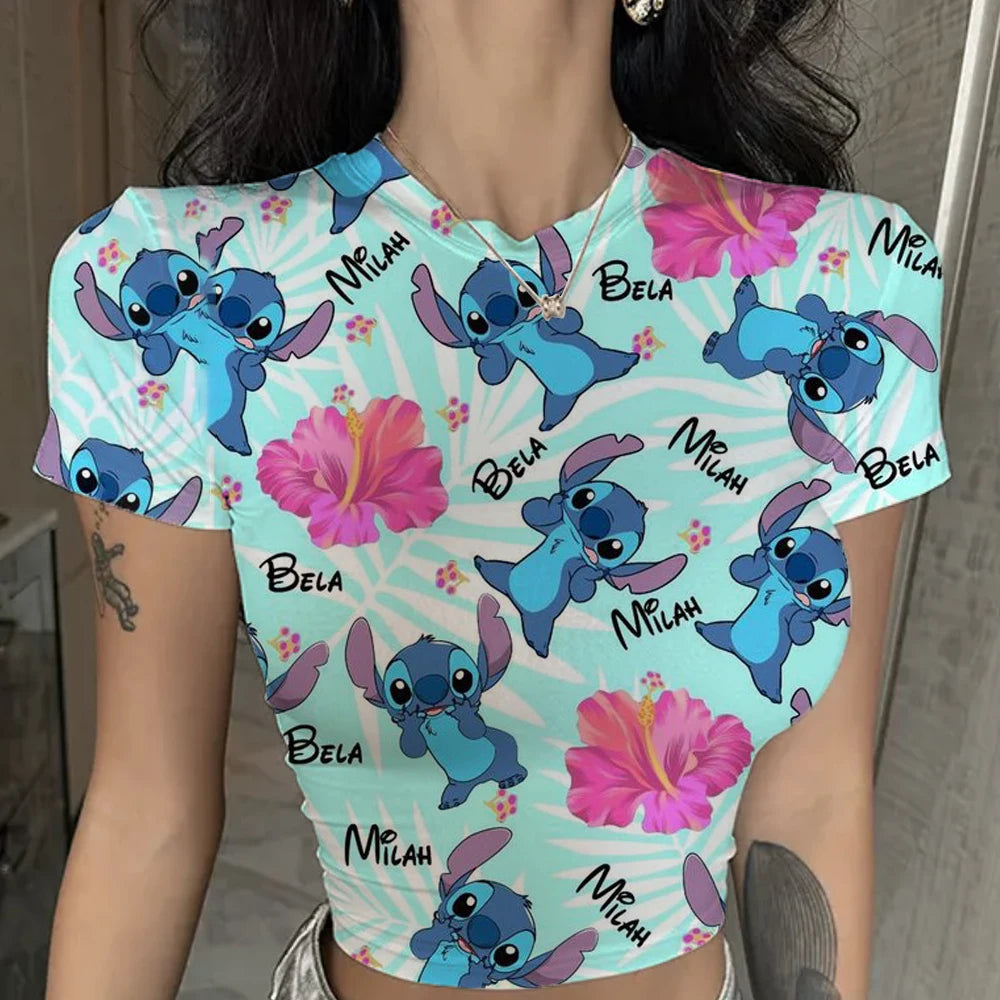 Women Lilo & Stitch Women T-Shirt Slim Crop Top Cartoon Casual Tee Y2k Top Streetwear Sexy Tops Short Navel Female Clothes